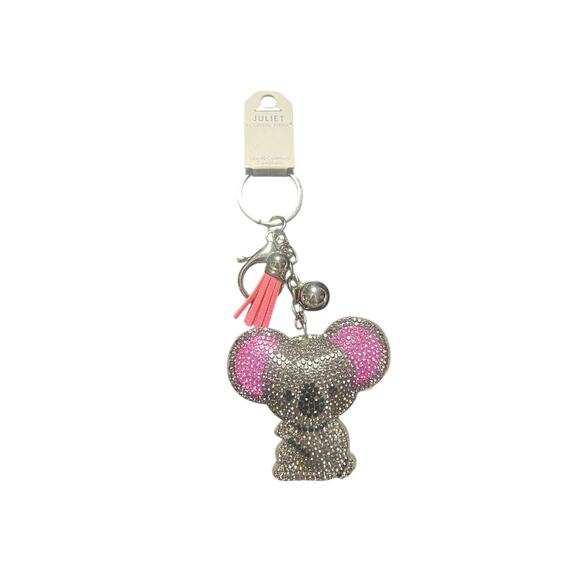 Juliet Crystal Avenue Koala Keychain Rhinestone Pink Tassel Bag Charm NWT Cute - Picture 4 of 4